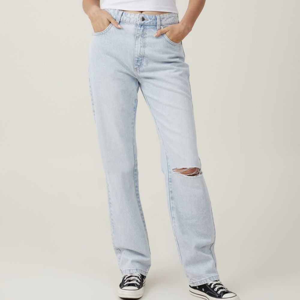 Cotton On Long Straight Leg Jeans "Ice Blue Rip"